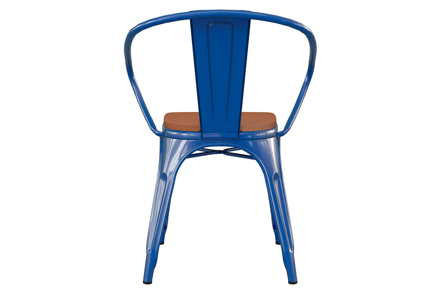 BLNK Luna Commercial Metal Indoor-Outdoor Chair with Arms with Teak Poly Resin Wood Seat - Blue