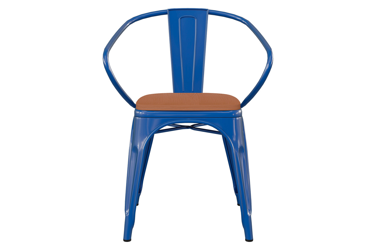 BLNK Luna Commercial Metal Indoor-Outdoor Chair with Arms with Teak Poly Resin Wood Seat - Blue