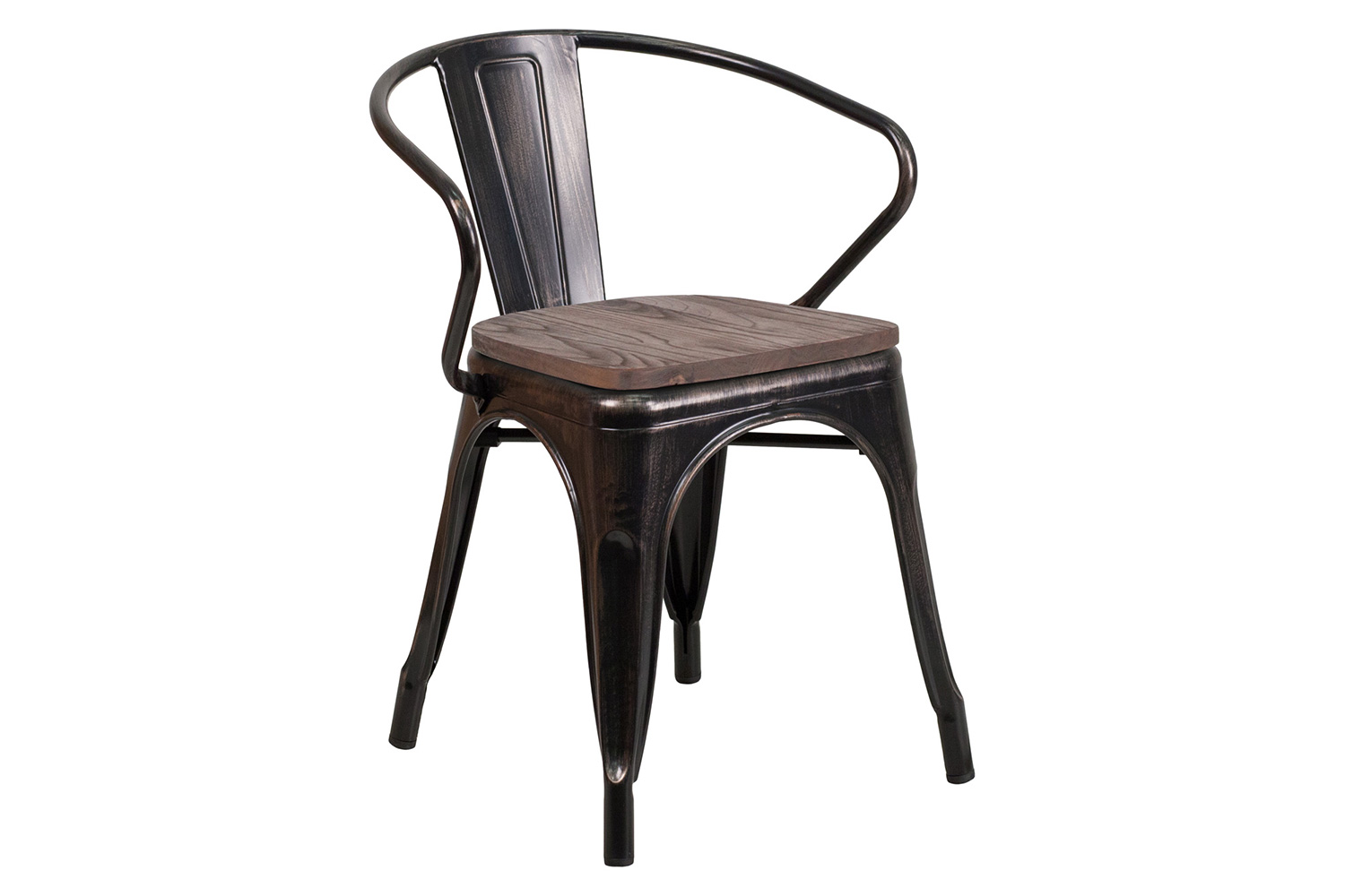 BLNK - Luna Black-Antique Gold Metal Chair with Wood Seat and Arms