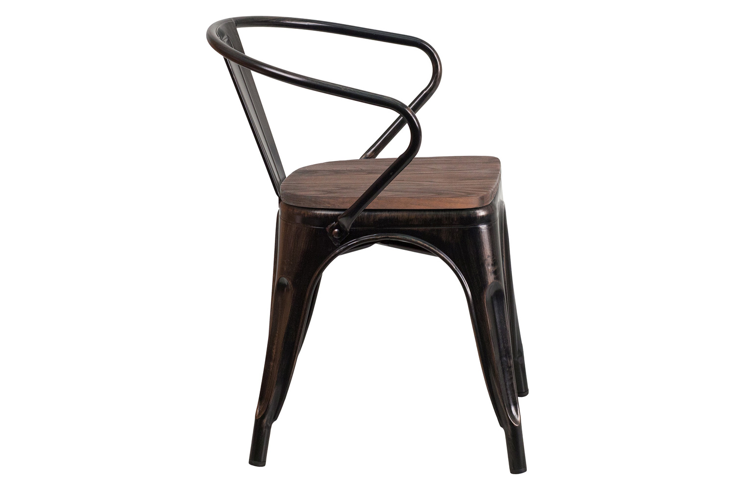 BLNK - Luna Black-Antique Gold Metal Chair with Wood Seat and Arms