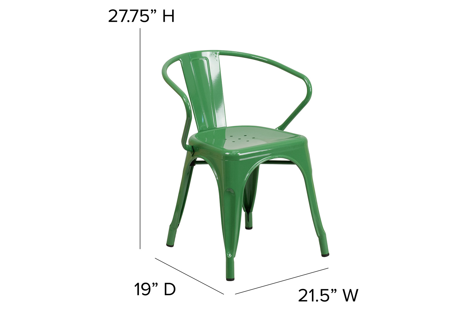 BLNK™ Luna Commercial Metal Indoor-Outdoor Chair with Arms - Green