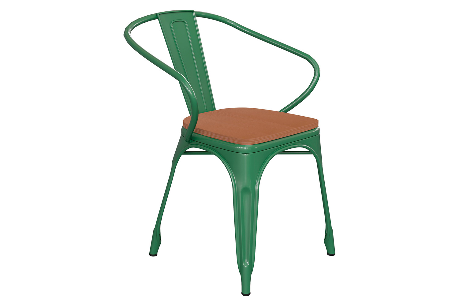 BLNK Luna Commercial Metal Indoor-Outdoor Chair with Arms with Teak Poly Resin Wood Seat - Green