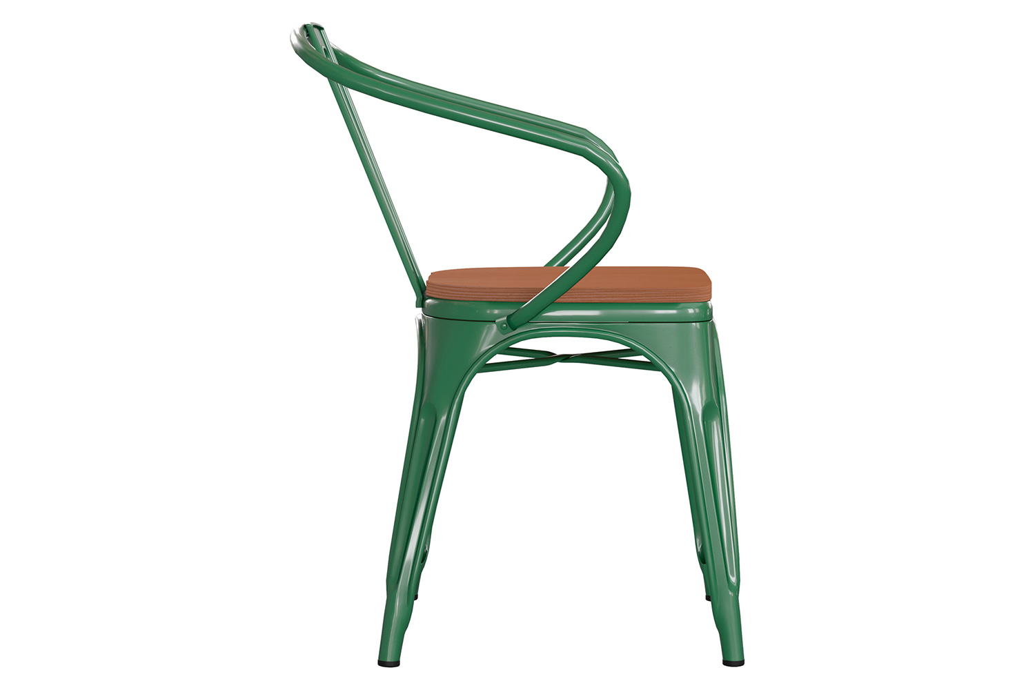 BLNK Luna Commercial Metal Indoor-Outdoor Chair with Arms with Teak Poly Resin Wood Seat - Green