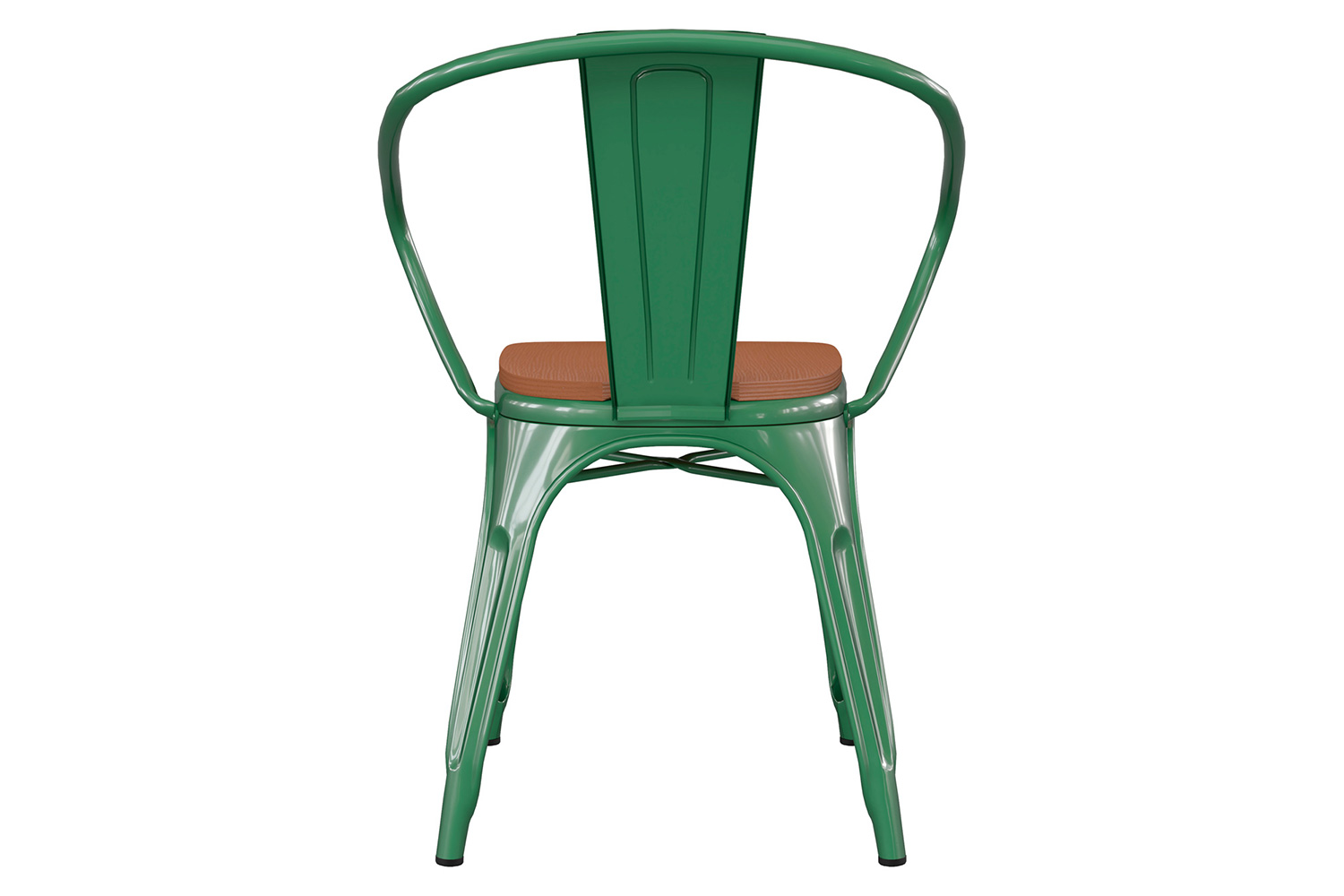 BLNK Luna Commercial Metal Indoor-Outdoor Chair with Arms with Teak Poly Resin Wood Seat - Green