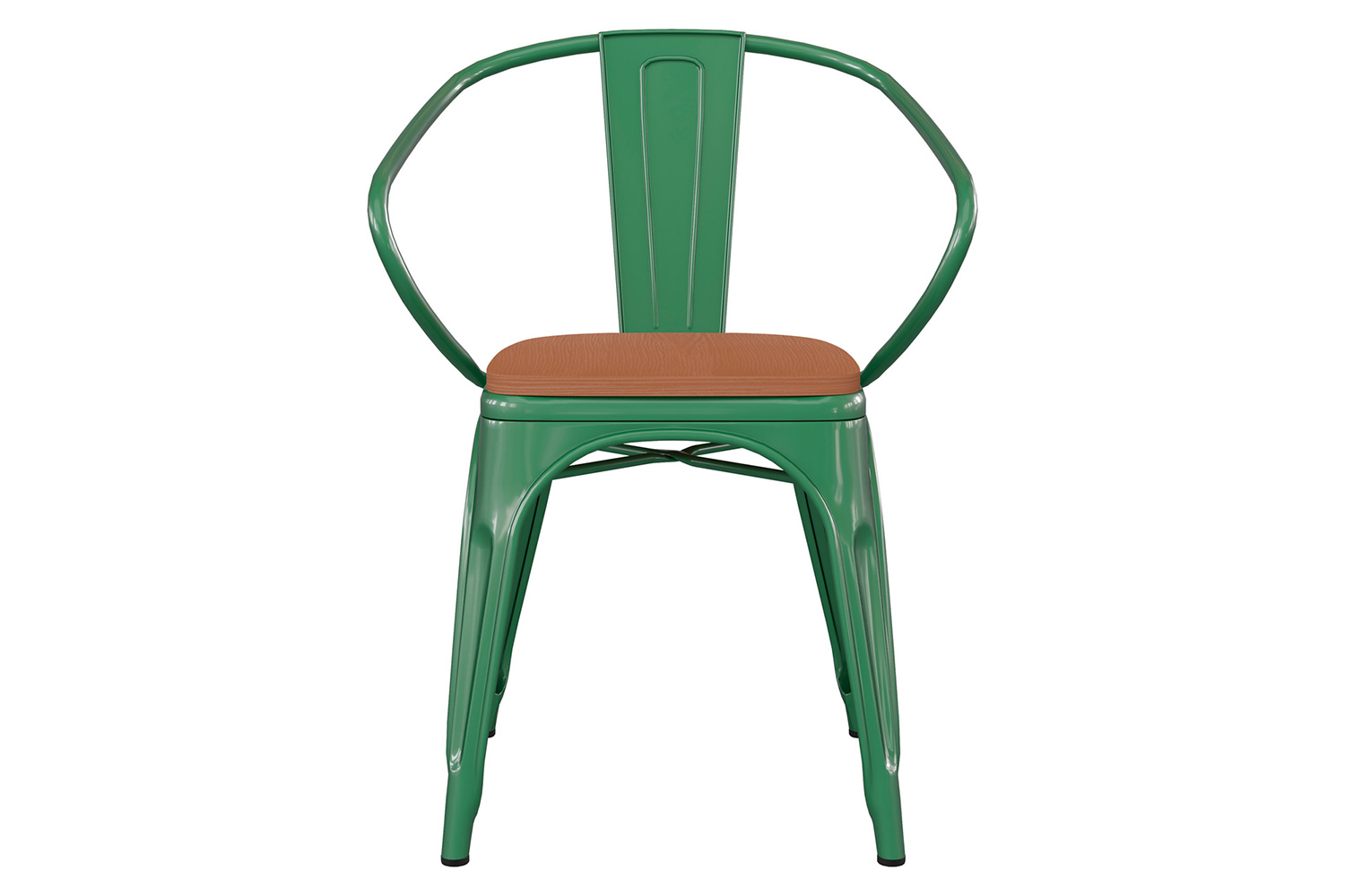 BLNK Luna Commercial Metal Indoor-Outdoor Chair with Arms with Teak Poly Resin Wood Seat - Green