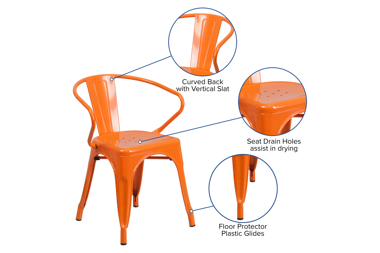 BLNK™ Luna Commercial Metal Indoor-Outdoor Chair with Arms - Orange