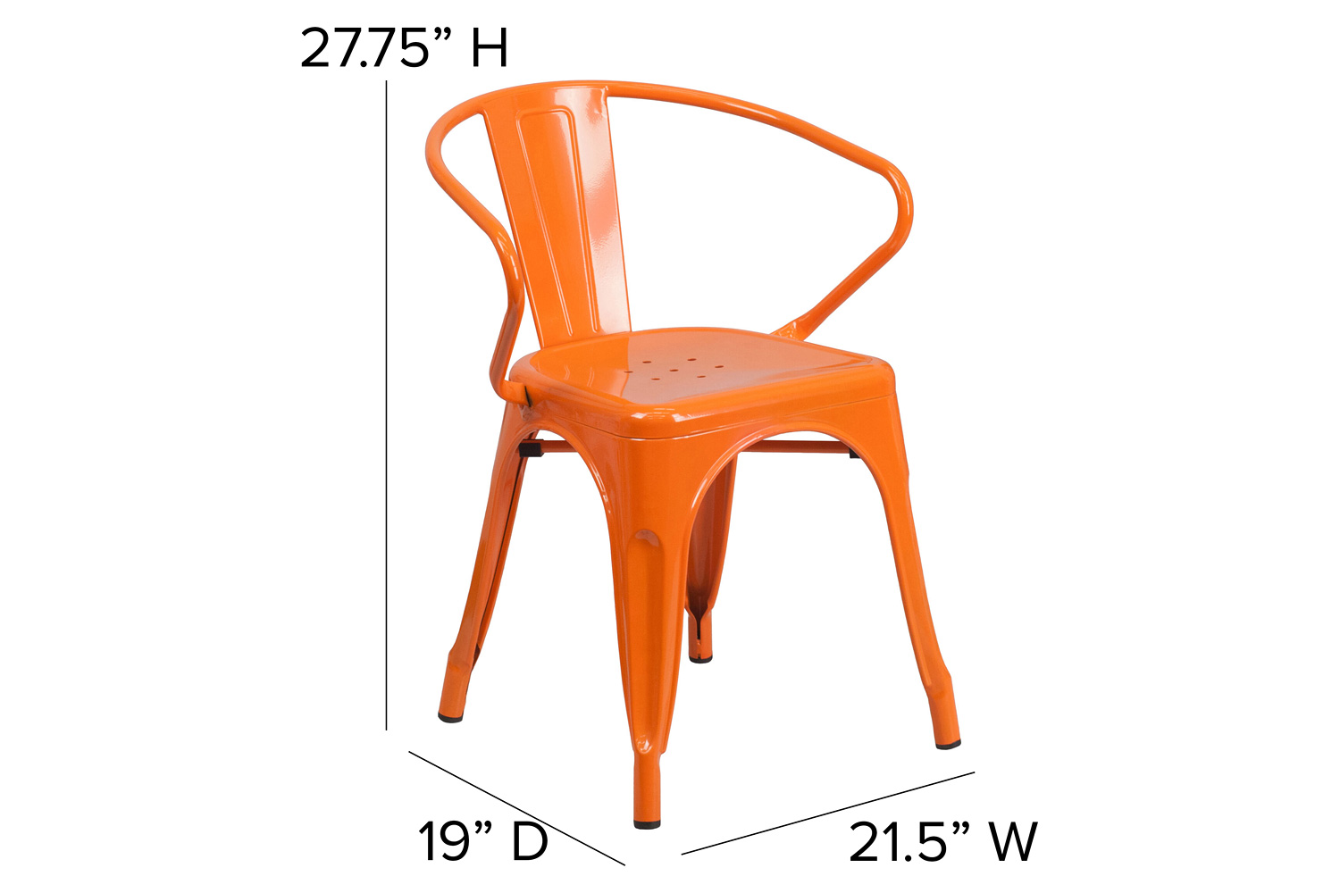 BLNK™ Luna Commercial Metal Indoor-Outdoor Chair with Arms - Orange