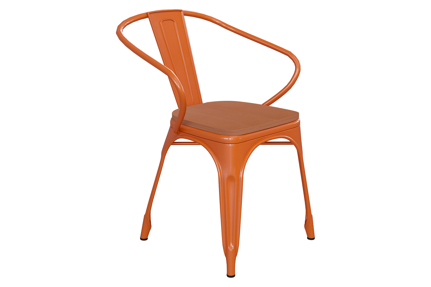 BLNK Luna Commercial Metal Indoor-Outdoor Chair with Arms with Teak Poly Resin Wood Seat - Orange