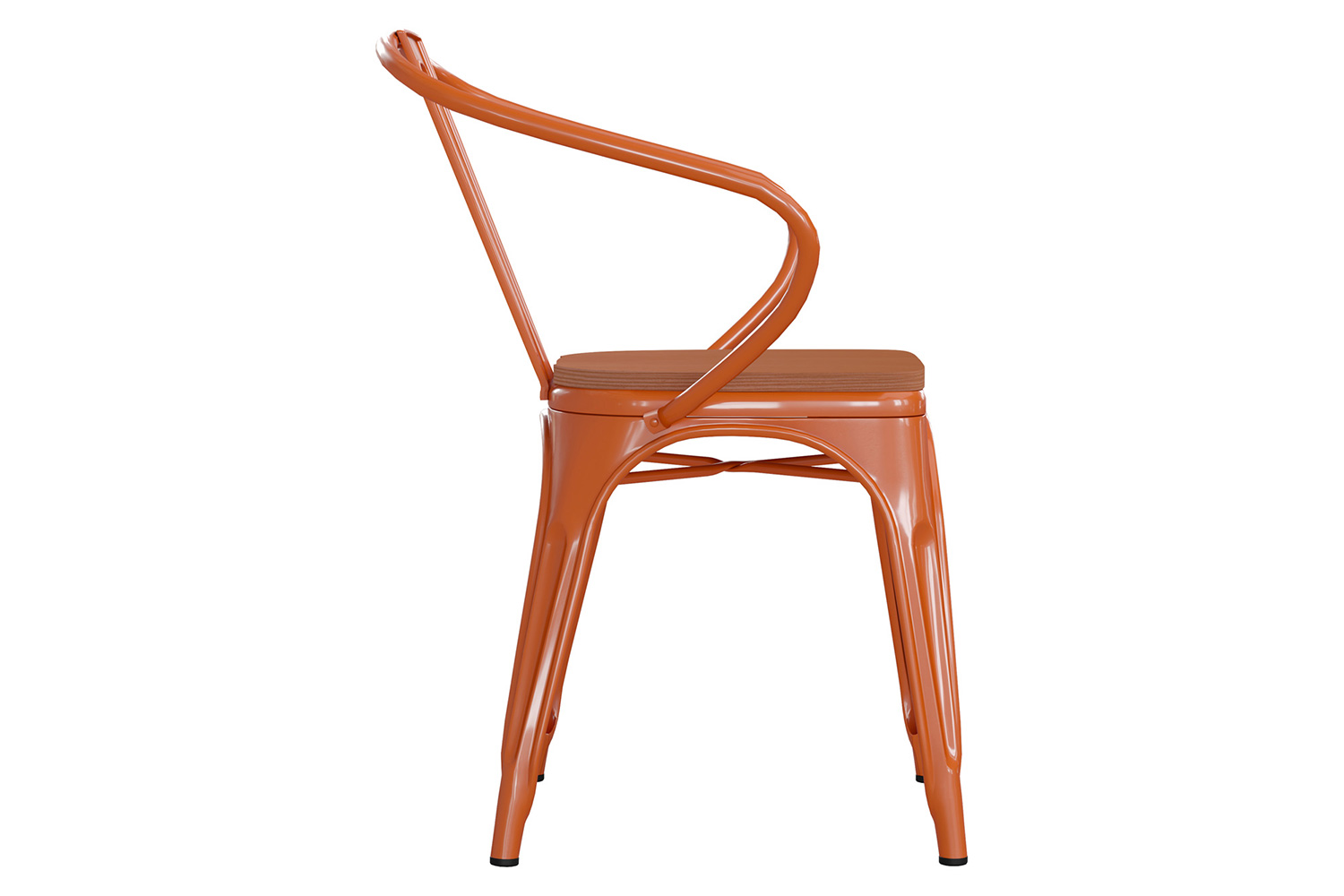 BLNK Luna Commercial Metal Indoor-Outdoor Chair with Arms with Teak Poly Resin Wood Seat - Orange