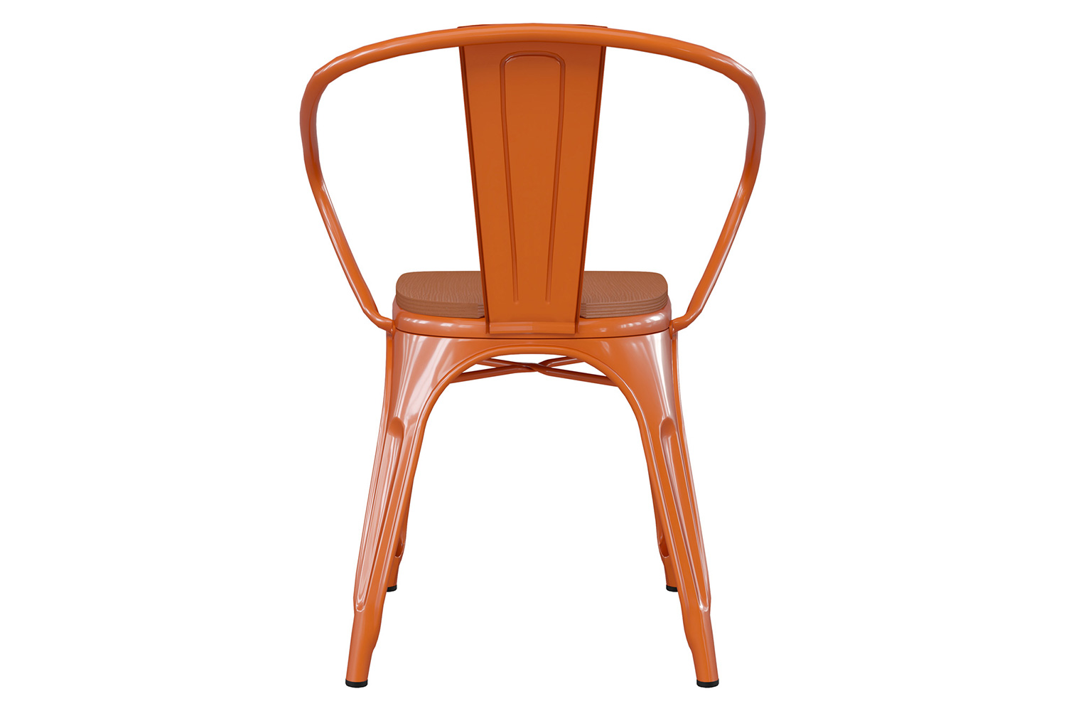 BLNK Luna Commercial Metal Indoor-Outdoor Chair with Arms with Teak Poly Resin Wood Seat - Orange