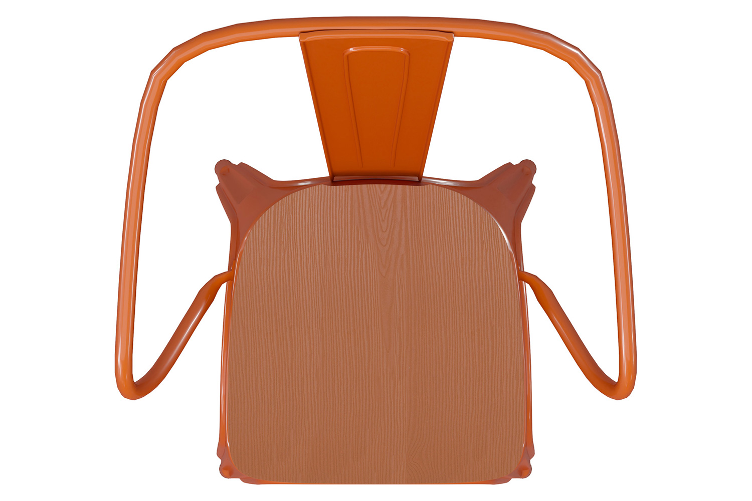 BLNK Luna Commercial Metal Indoor-Outdoor Chair with Arms with Teak Poly Resin Wood Seat - Orange