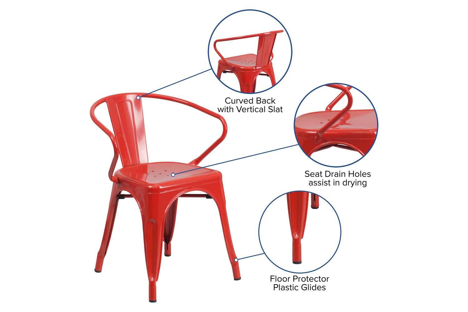 BLNK™ Luna Commercial Metal Indoor-Outdoor Chair with Arms - Red