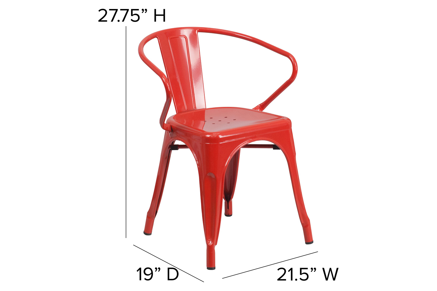 BLNK™ Luna Commercial Metal Indoor-Outdoor Chair with Arms - Red