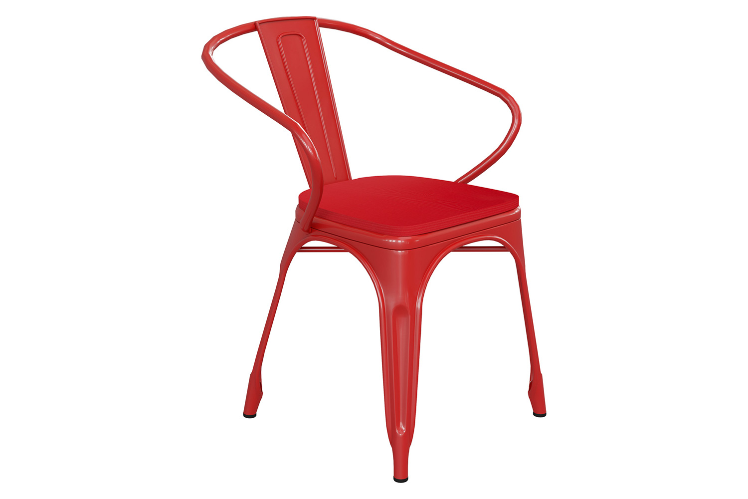 BLNK Luna Commercial Metal Indoor-Outdoor Chair with Arms with Red Poly Resin Wood Seat