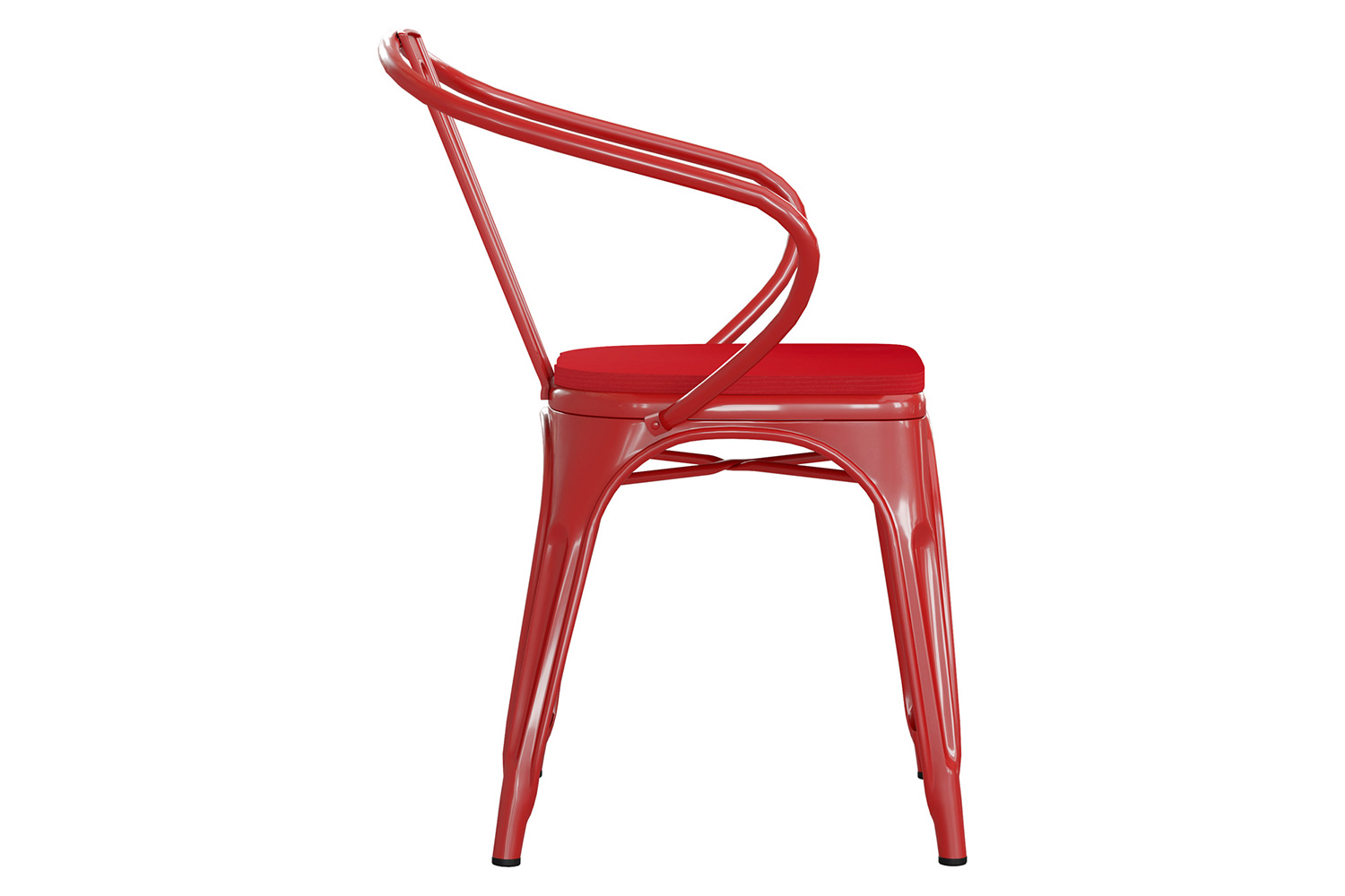 BLNK Luna Commercial Metal Indoor-Outdoor Chair with Arms with Red Poly Resin Wood Seat