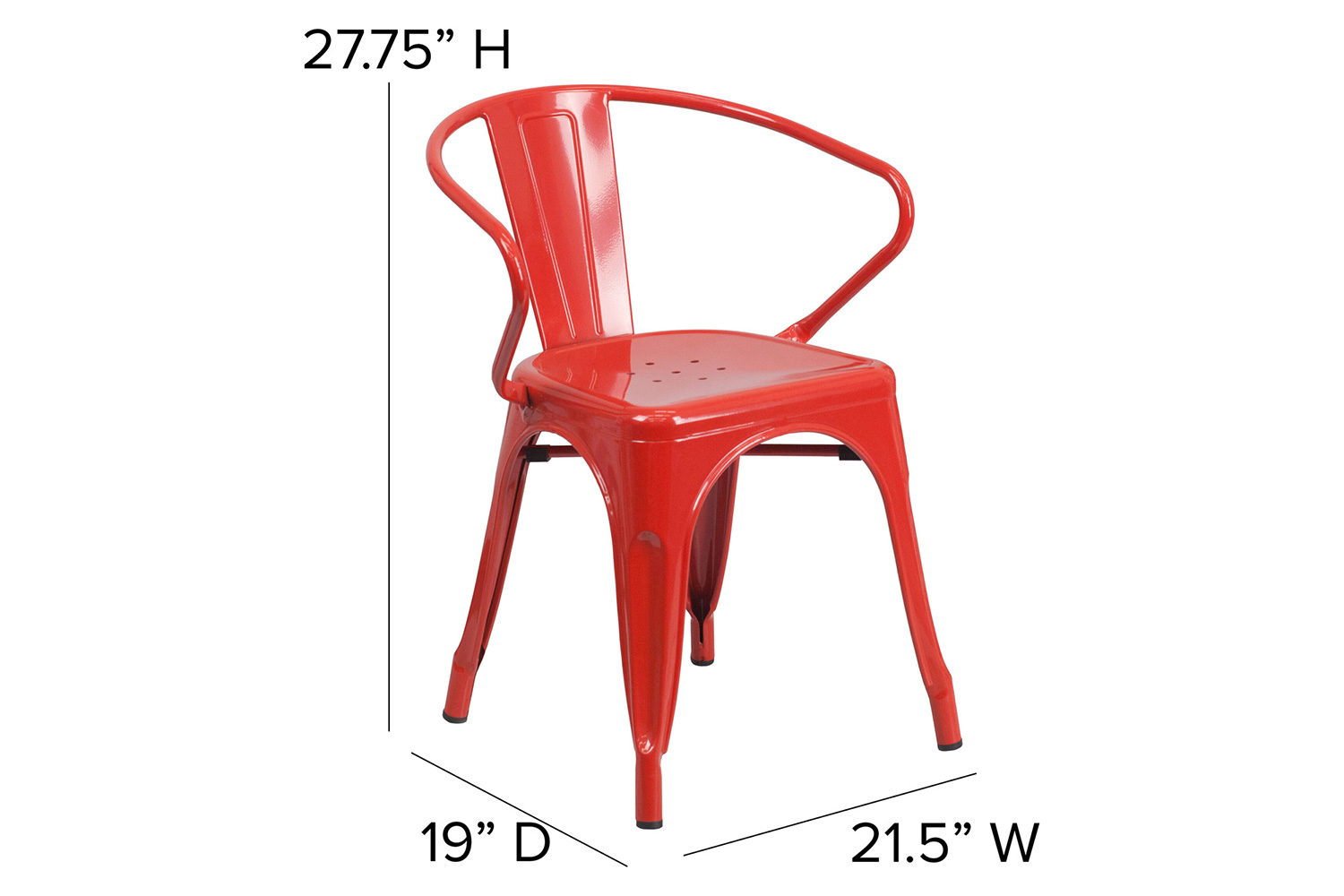 BLNK Luna Commercial Metal Indoor-Outdoor Chair with Arms with Red Poly Resin Wood Seat