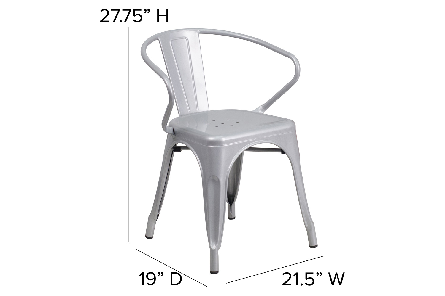 BLNK Luna Commercial Metal Indoor-Outdoor Chair with Arms - Silver