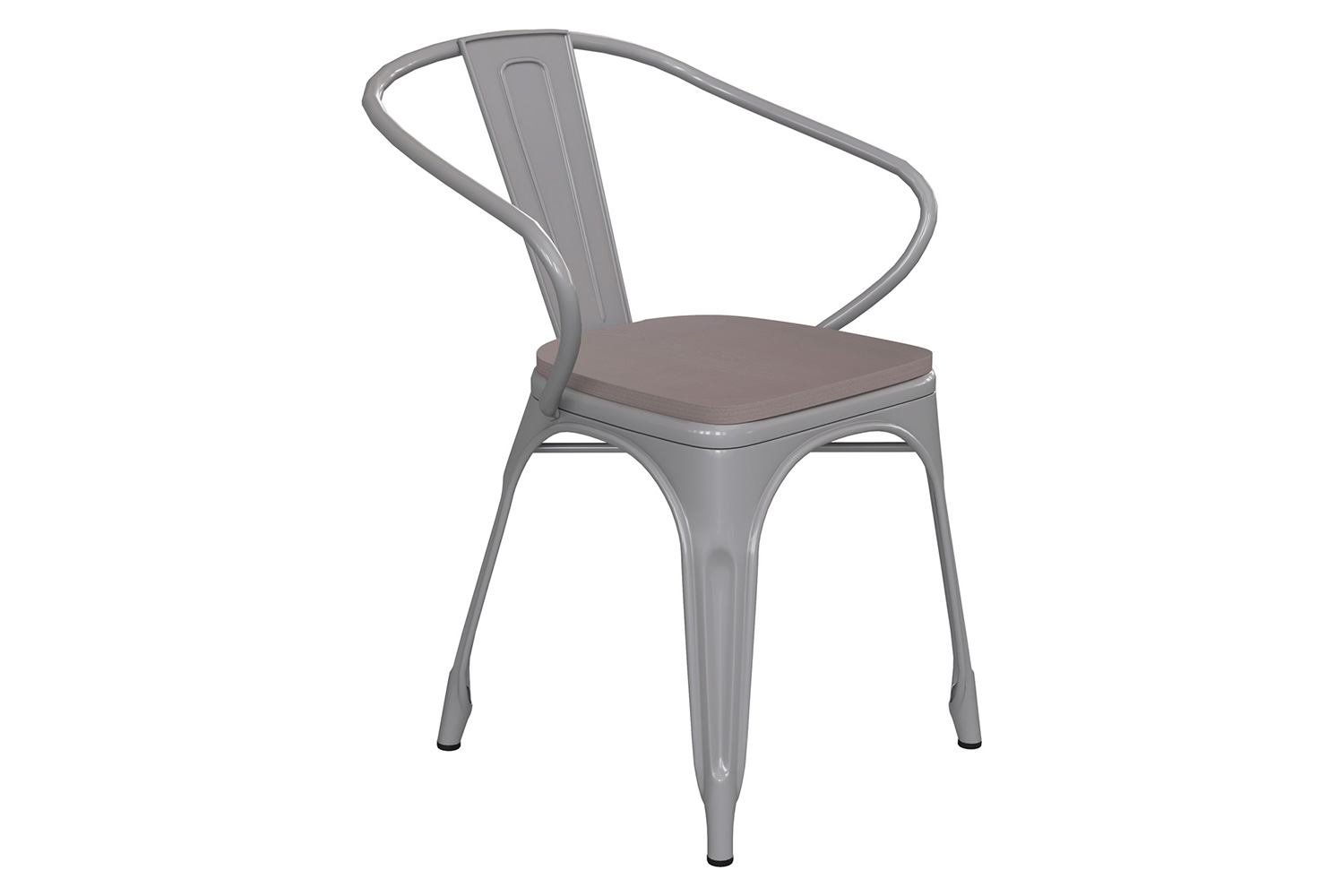 BLNK Luna Commercial Metal Indoor-Outdoor Chair with Arms with Gray Poly Resin Wood Seat - Silver