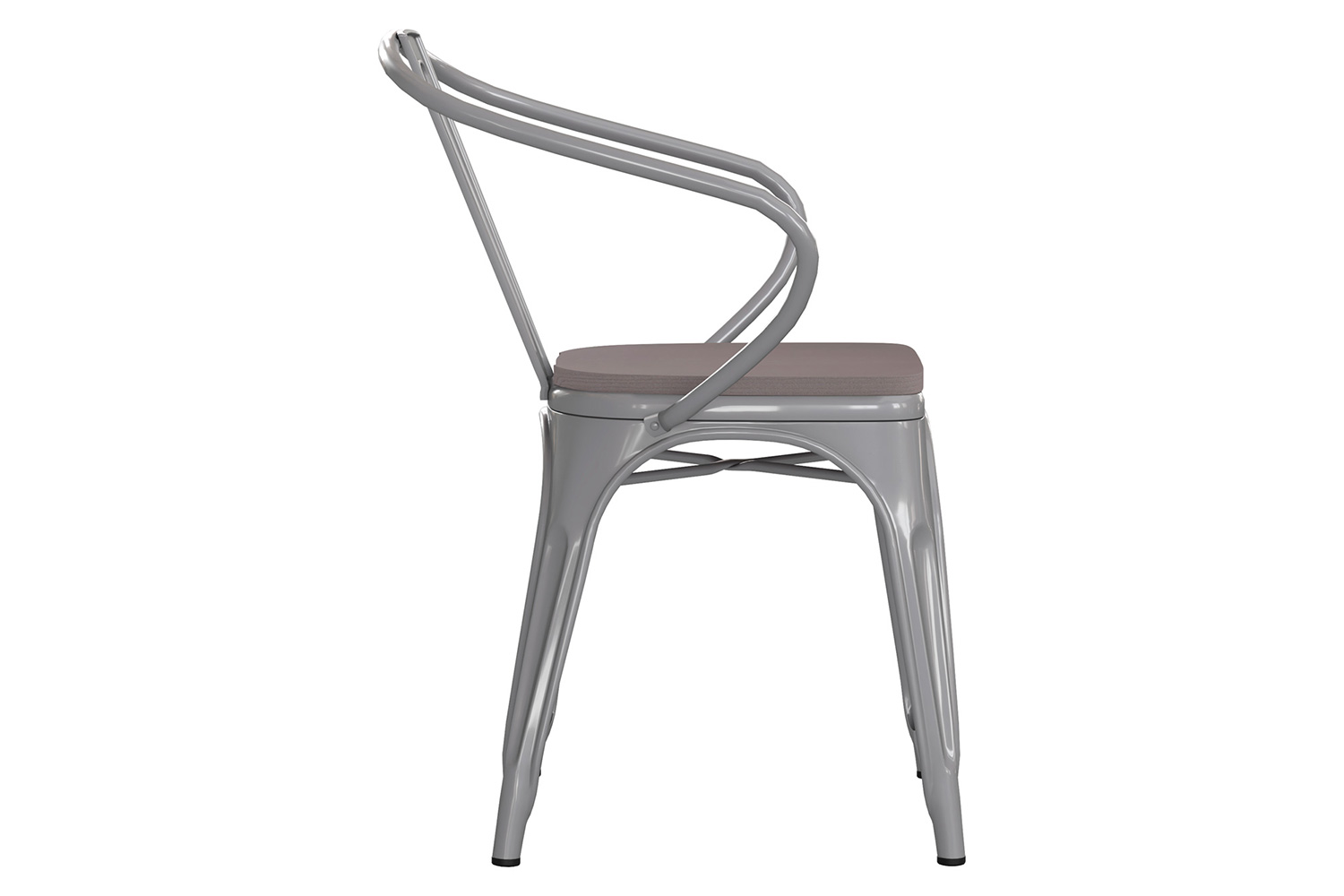 BLNK Luna Commercial Metal Indoor-Outdoor Chair with Arms with Gray Poly Resin Wood Seat - Silver