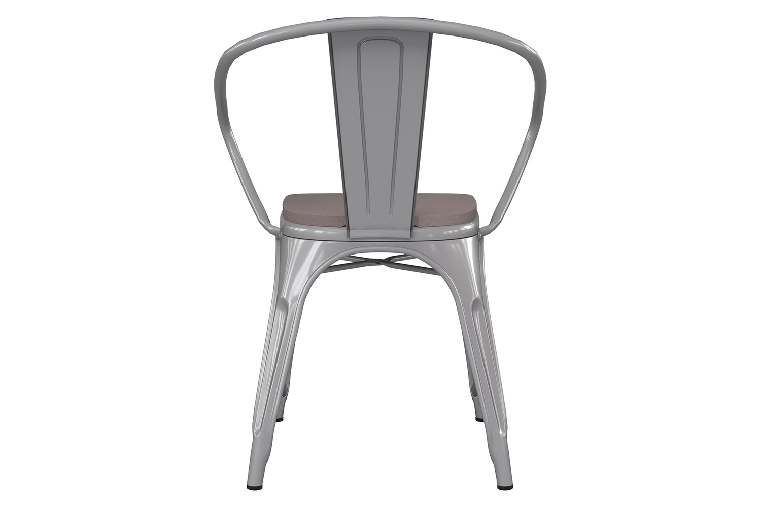 BLNK Luna Commercial Metal Indoor-Outdoor Chair with Arms with Gray Poly Resin Wood Seat - Silver