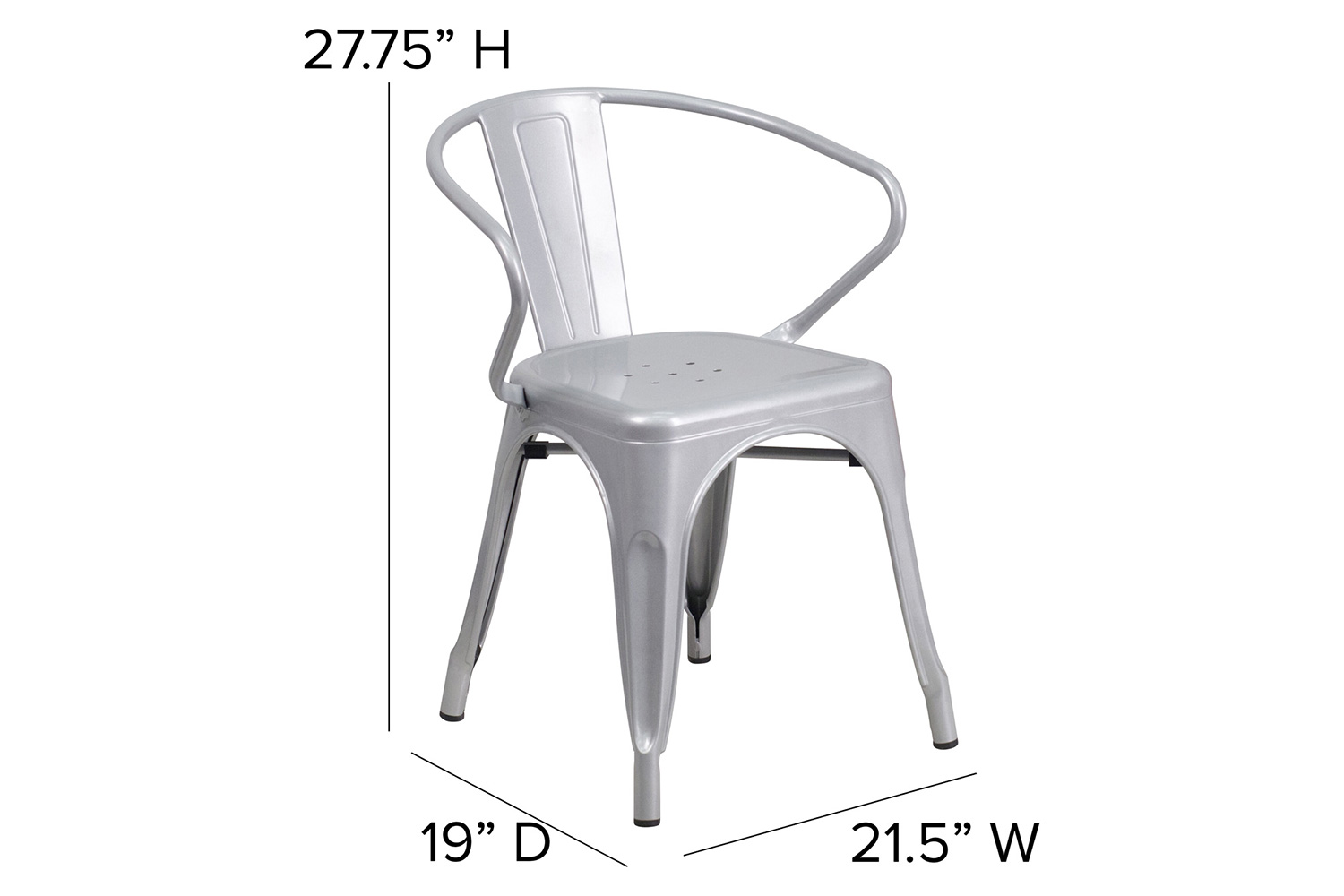 BLNK Luna Commercial Metal Indoor-Outdoor Chair with Arms with Gray Poly Resin Wood Seat - Silver