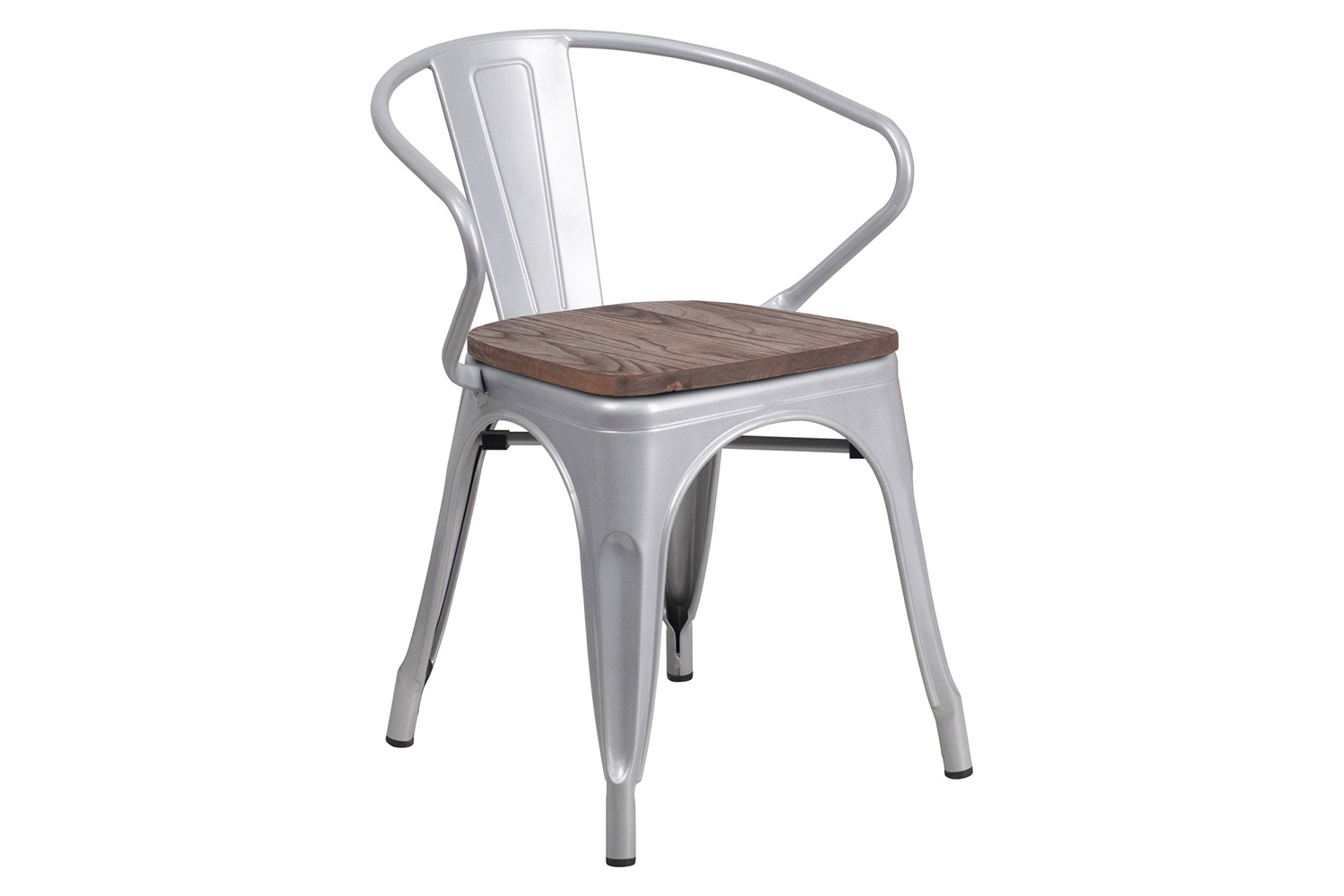 BLNK™ Luna Metal Chair with Wood Seat and Arms - Silver