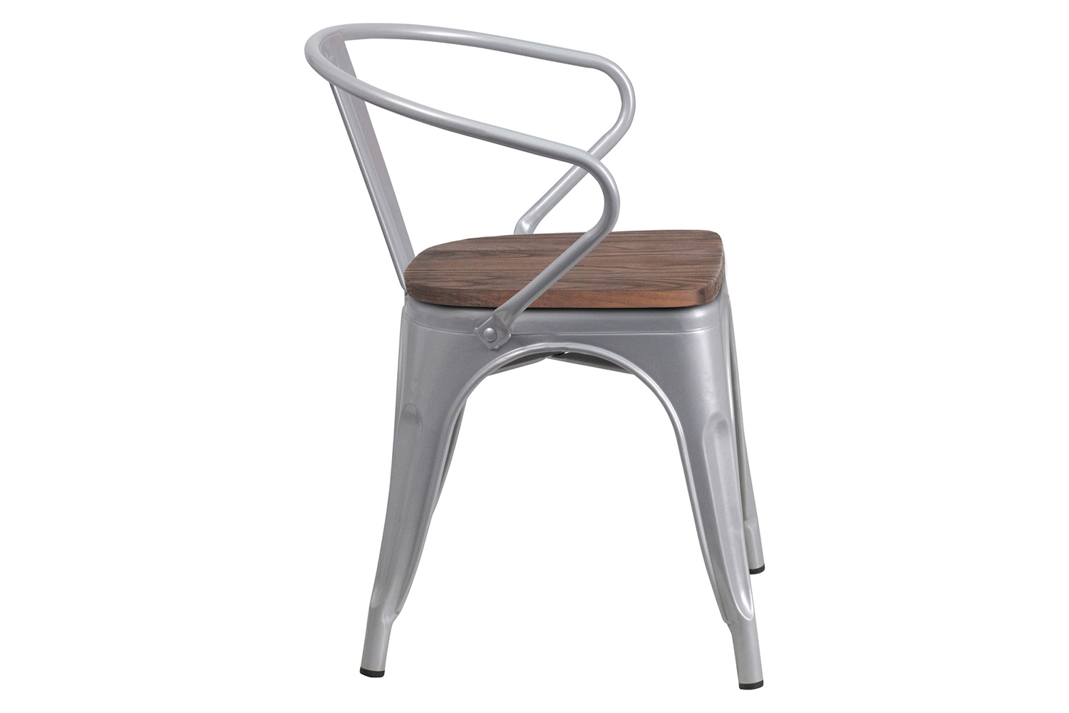 BLNK™ Luna Metal Chair with Wood Seat and Arms - Silver