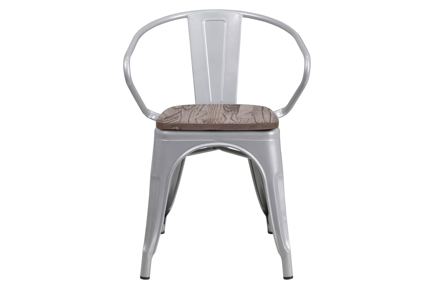 BLNK™ Luna Metal Chair with Wood Seat and Arms - Silver