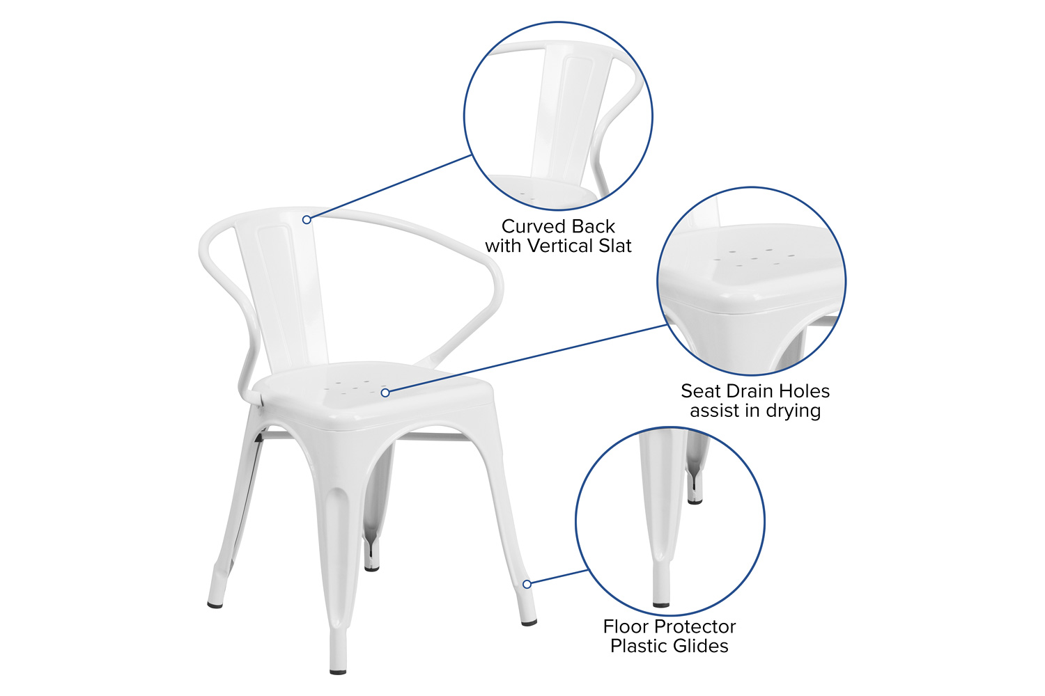 BLNK Luna Commercial Metal Indoor-Outdoor Chair with Arms - White