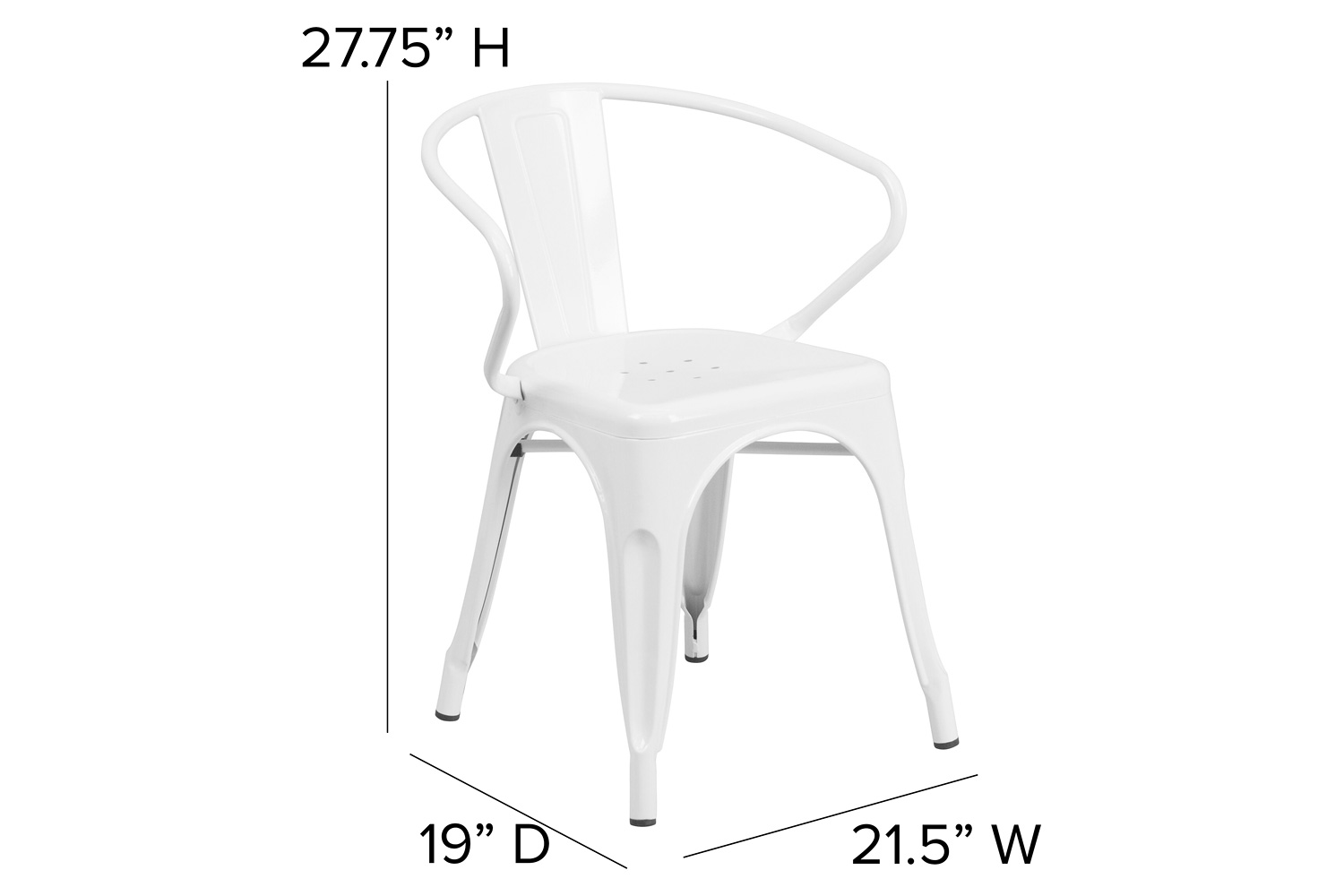 BLNK Luna Commercial Metal Indoor-Outdoor Chair with Arms - White