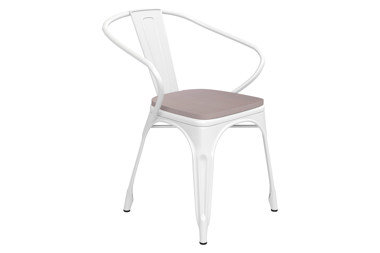 BLNK Luna Commercial Metal Indoor-Outdoor Chair with Arms with Gray Poly Resin Wood Seat - White