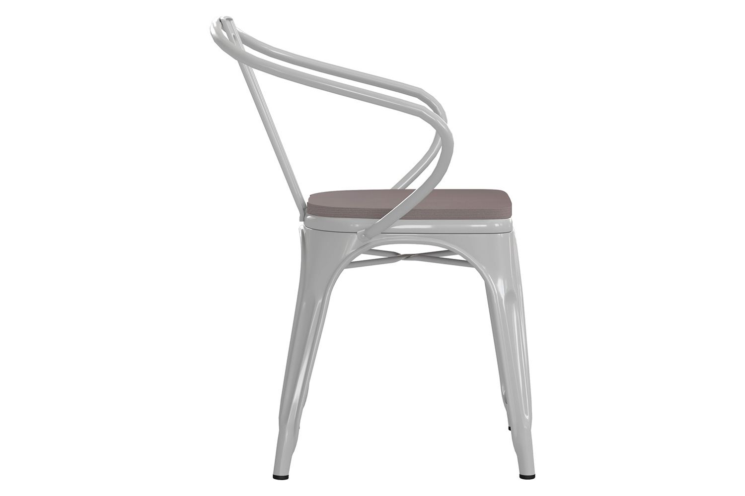 BLNK Luna Commercial Metal Indoor-Outdoor Chair with Arms with Gray Poly Resin Wood Seat - White