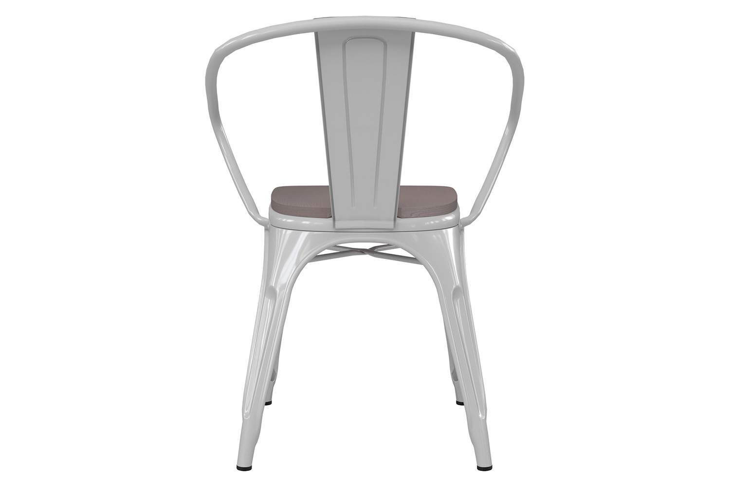 BLNK Luna Commercial Metal Indoor-Outdoor Chair with Arms with Gray Poly Resin Wood Seat - White