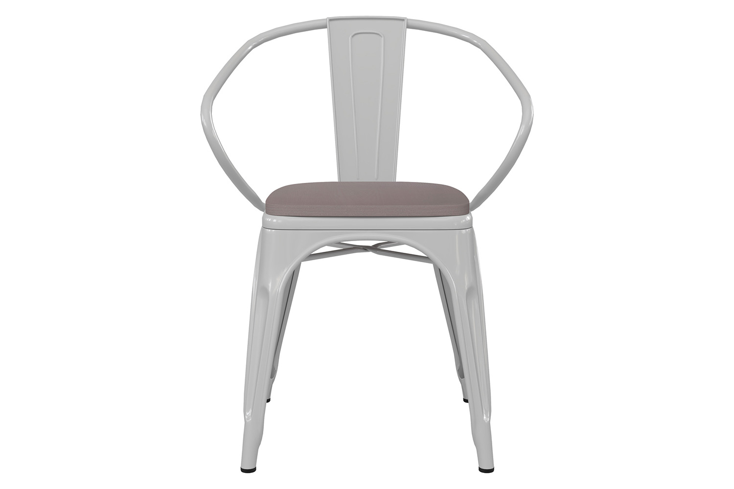 BLNK Luna Commercial Metal Indoor-Outdoor Chair with Arms with Gray Poly Resin Wood Seat - White