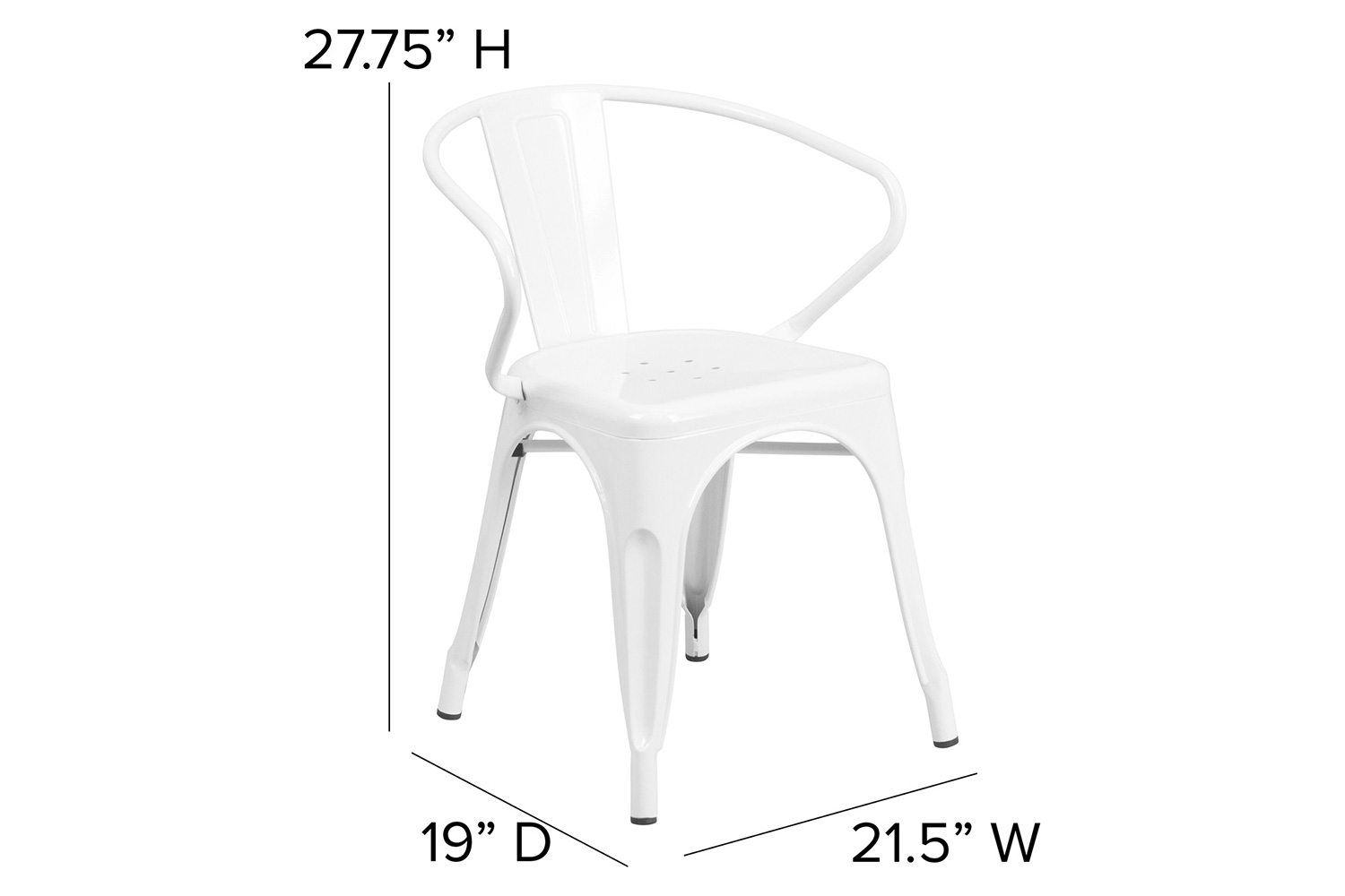 BLNK Luna Commercial Metal Indoor-Outdoor Chair with Arms with Gray Poly Resin Wood Seat - White