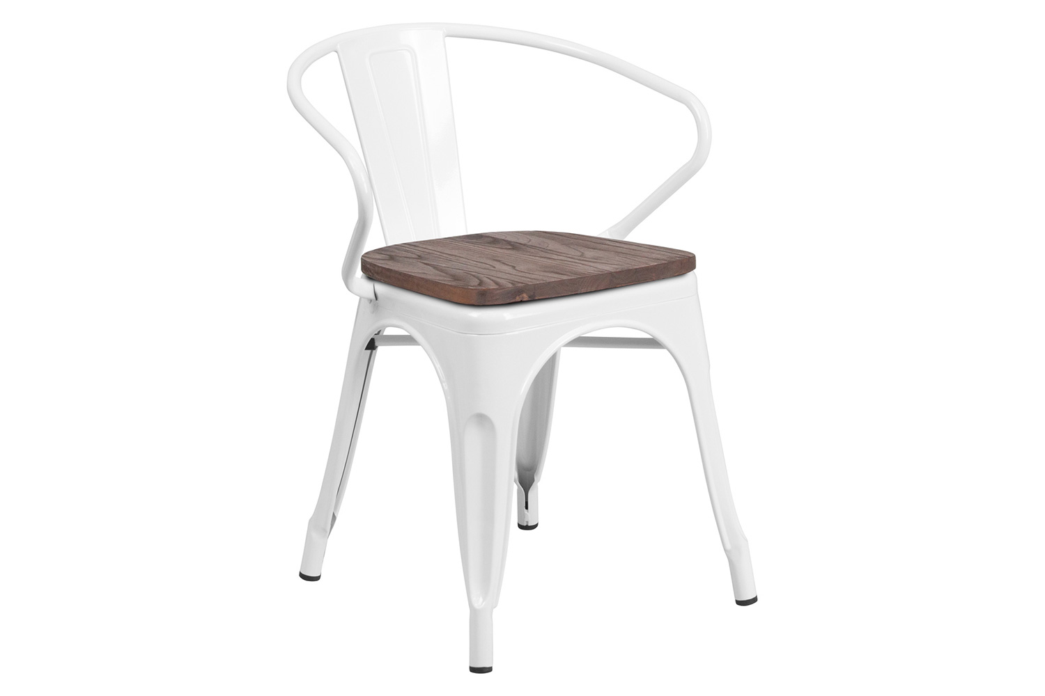 BLNK™ Luna Metal Chair with Wood Seat and Arms - White