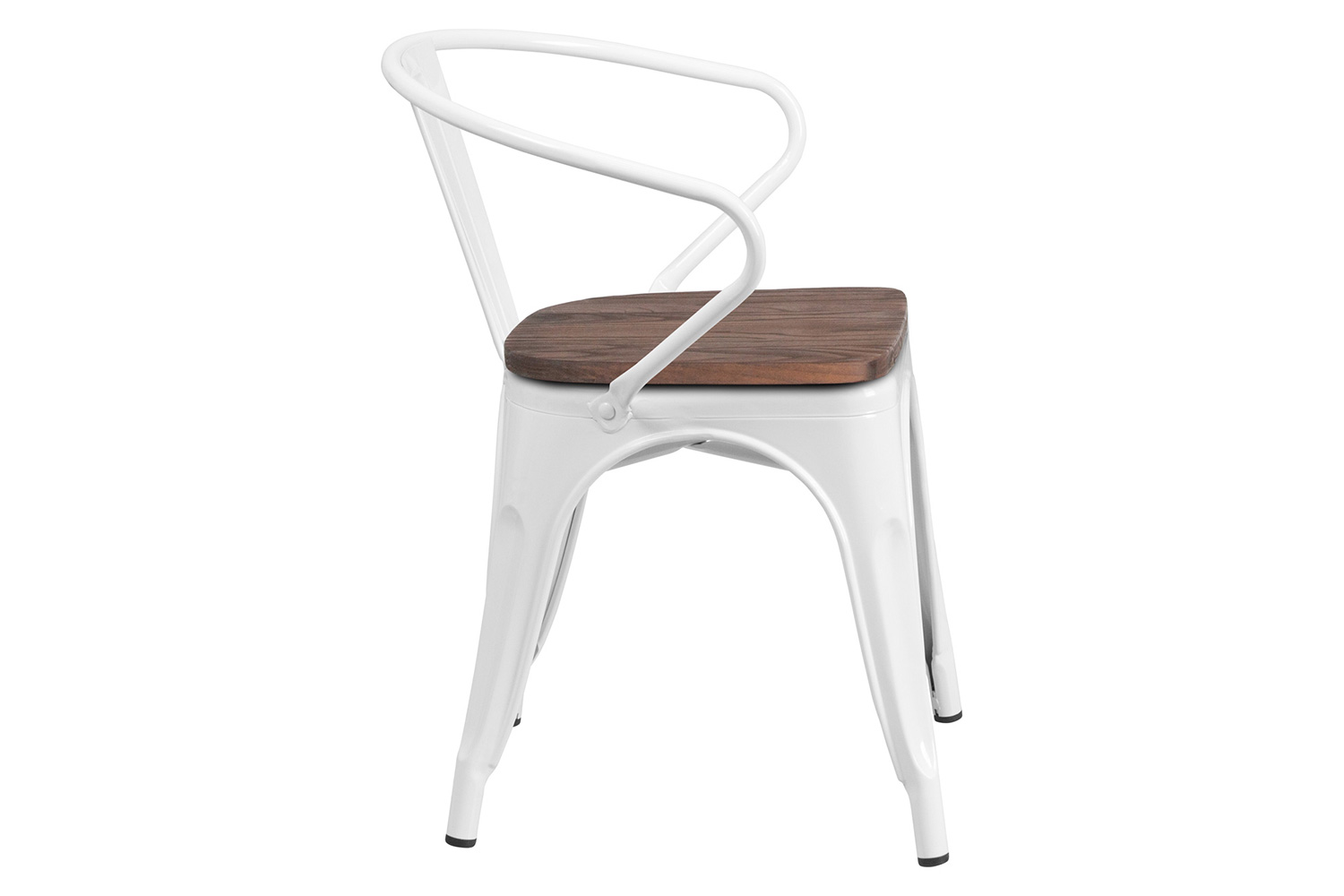 BLNK™ Luna Metal Chair with Wood Seat and Arms - White