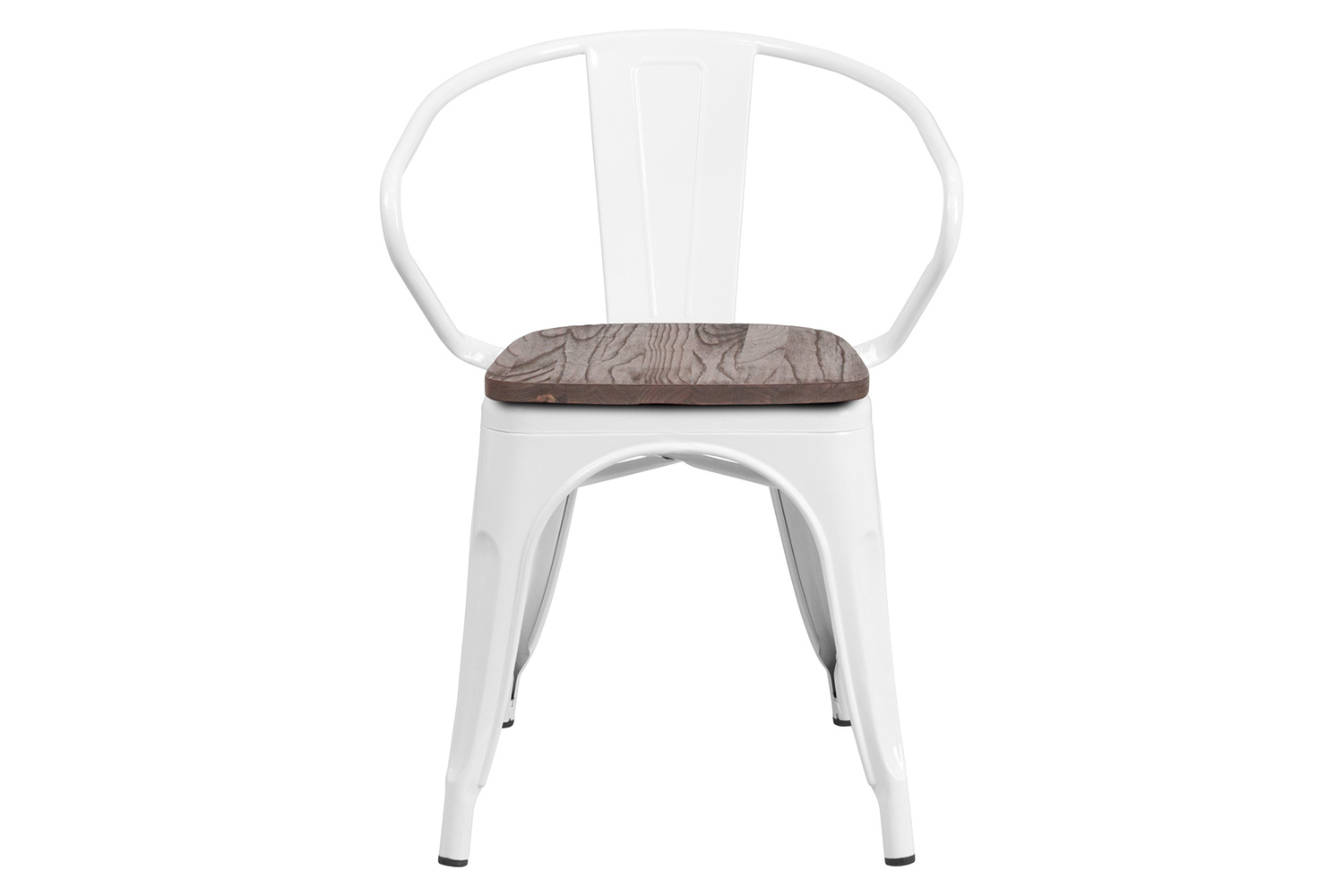 BLNK™ Luna Metal Chair with Wood Seat and Arms - White