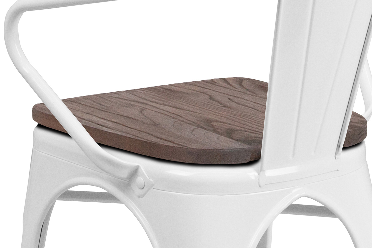 BLNK™ Luna Metal Chair with Wood Seat and Arms - White