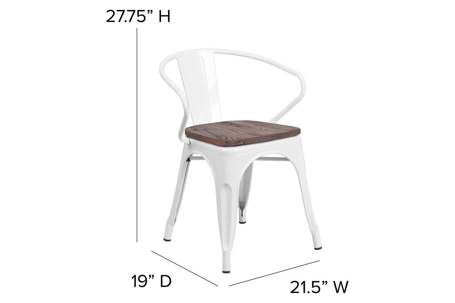 BLNK™ Luna Metal Chair with Wood Seat and Arms - White