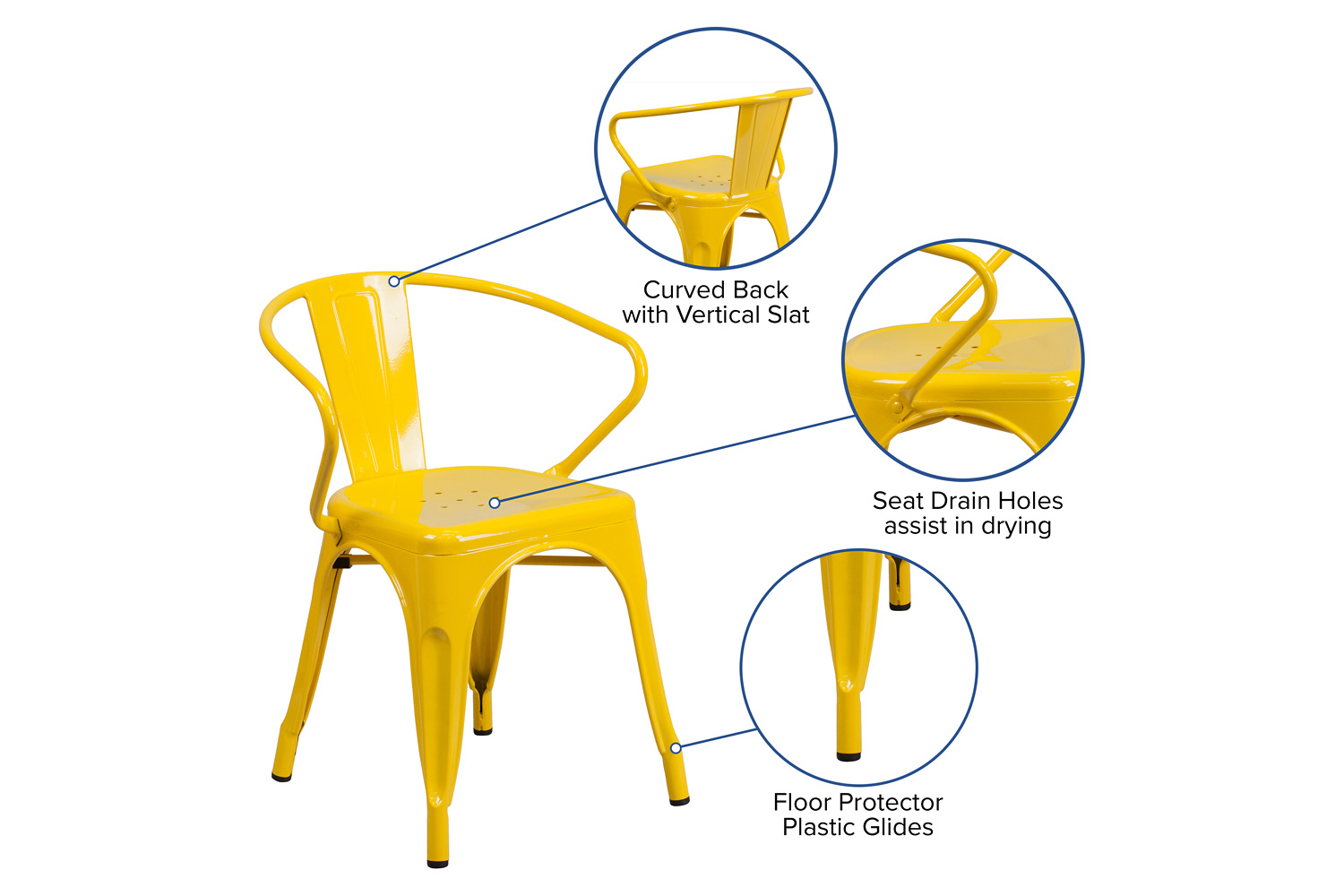 BLNK™ Luna Commercial Metal Indoor-Outdoor Chair with Arms - Yellow