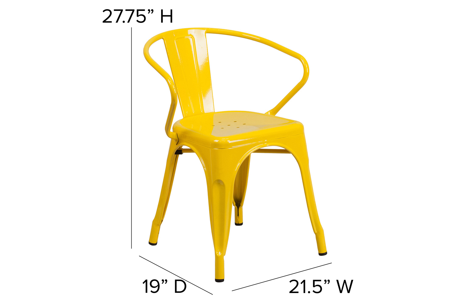 BLNK™ Luna Commercial Metal Indoor-Outdoor Chair with Arms - Yellow