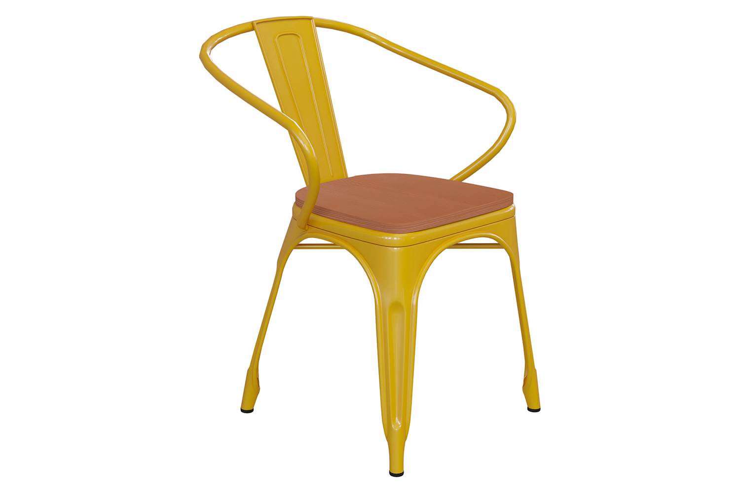 BLNK Luna Commercial Metal Indoor-Outdoor Chair with Arms with Teak Poly Resin Wood Seat - Yellow