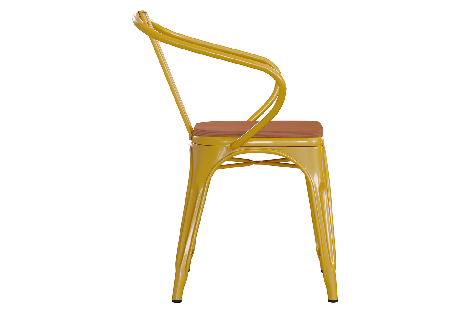 BLNK Luna Commercial Metal Indoor-Outdoor Chair with Arms with Teak Poly Resin Wood Seat - Yellow