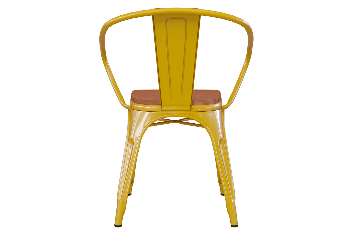 BLNK Luna Commercial Metal Indoor-Outdoor Chair with Arms with Teak Poly Resin Wood Seat - Yellow