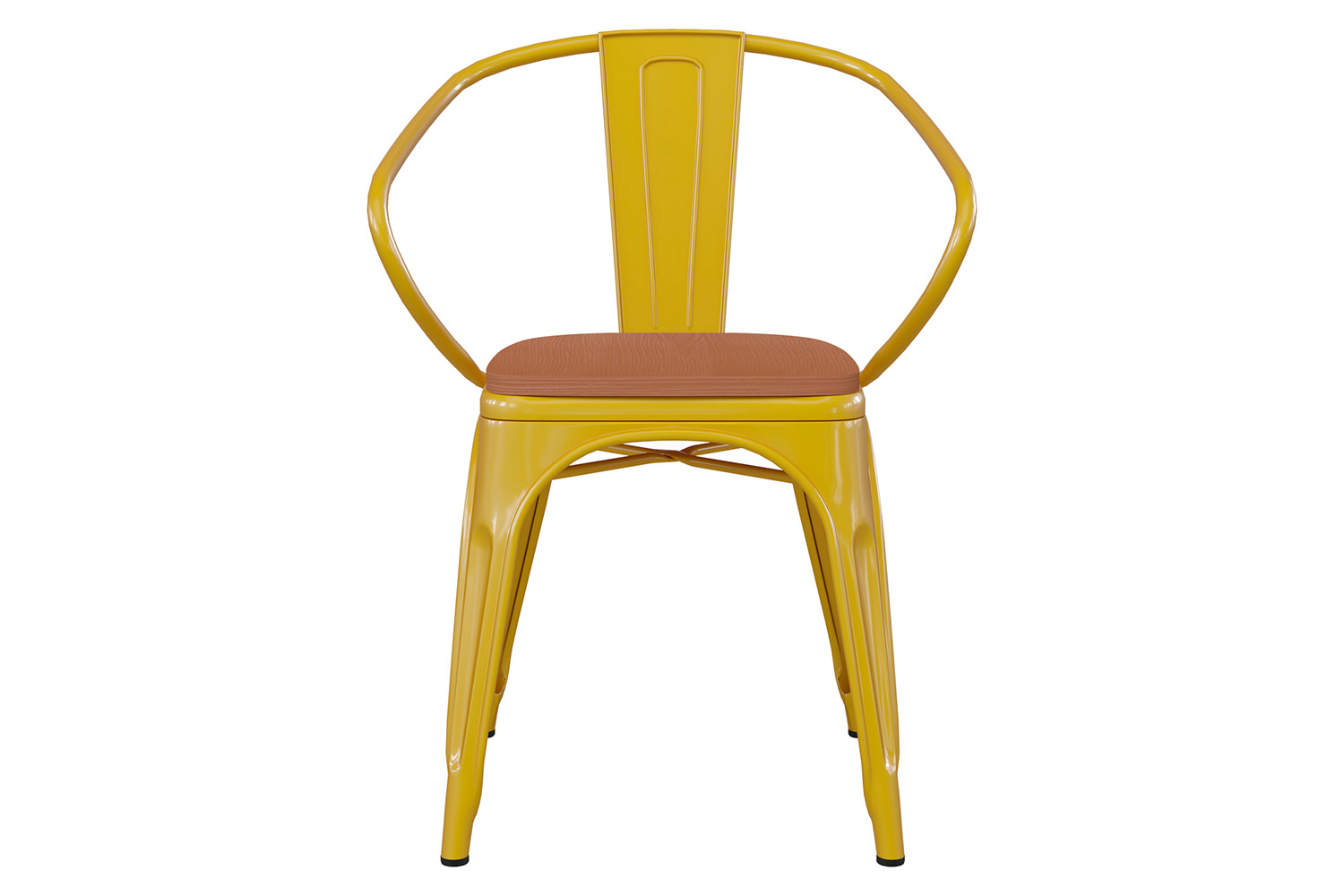 BLNK Luna Commercial Metal Indoor-Outdoor Chair with Arms with Teak Poly Resin Wood Seat - Yellow