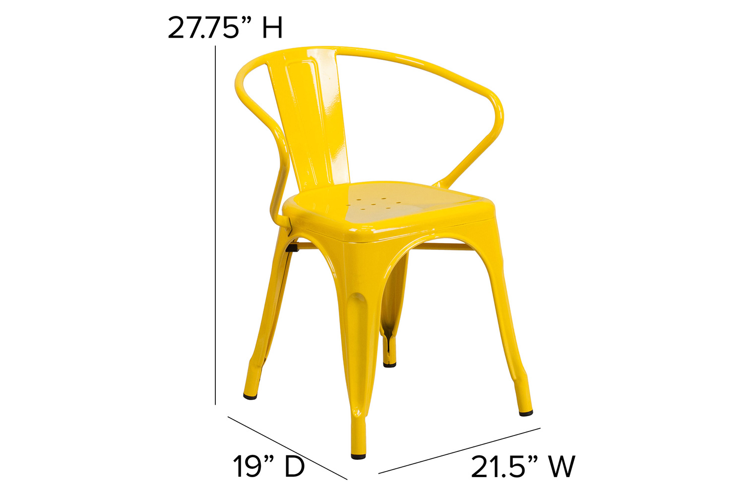 BLNK Luna Commercial Metal Indoor-Outdoor Chair with Arms with Teak Poly Resin Wood Seat - Yellow