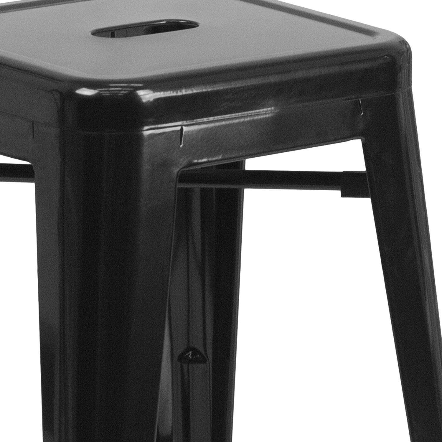 BLNK Kai Commercial Metal Backless Indoor-Outdoor Counter Height Stool with Square Seat - Black