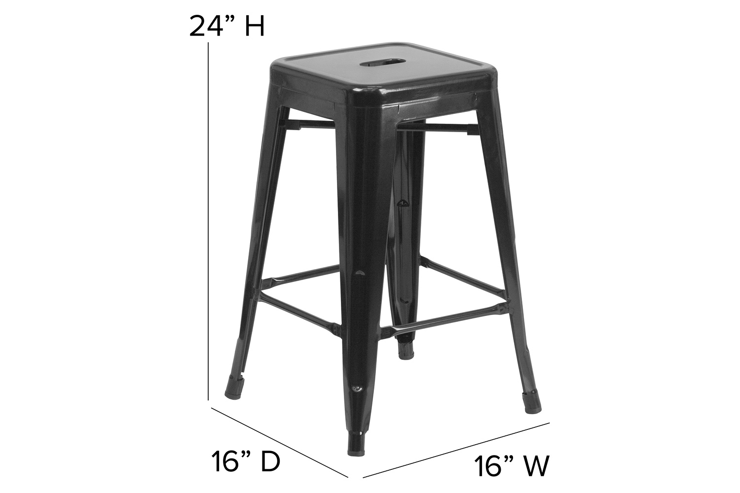 BLNK Kai Commercial Metal Backless Indoor-Outdoor Counter Height Stool with Square Seat - Black