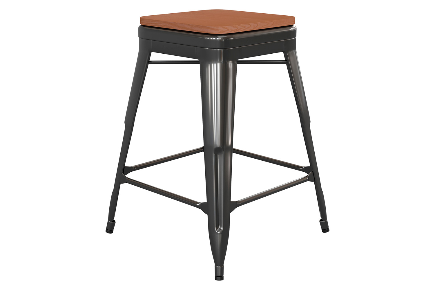 BLNK Kai Commercial Metal Backless Indoor-Outdoor Counter Height Stool with Poly Resin Wood Seat - Black/Teak